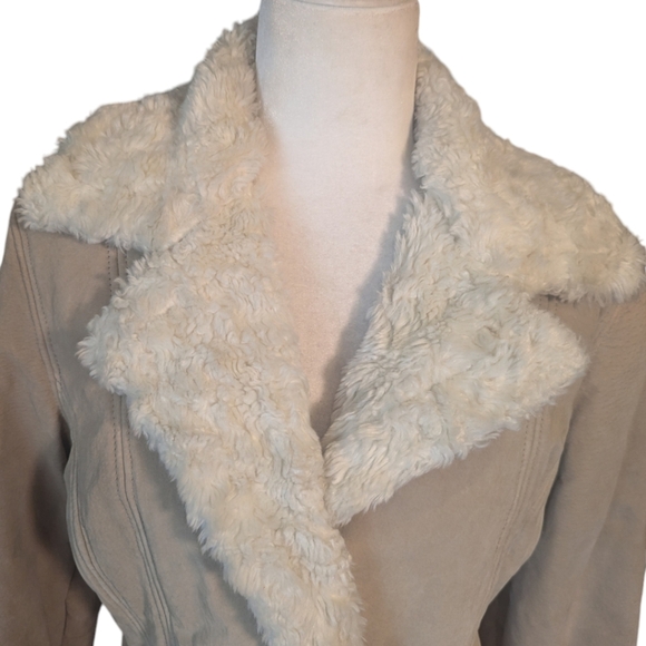 Vtg suede Sherpa lined Penny Lane cream coat by Static sz S/M - Picture 5 of 12